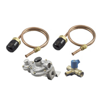 LPG REGULATOR KIT TWIN STAGE 250MJ SUIT CARAVAN AND HOME USE 500mm copper pigtails 