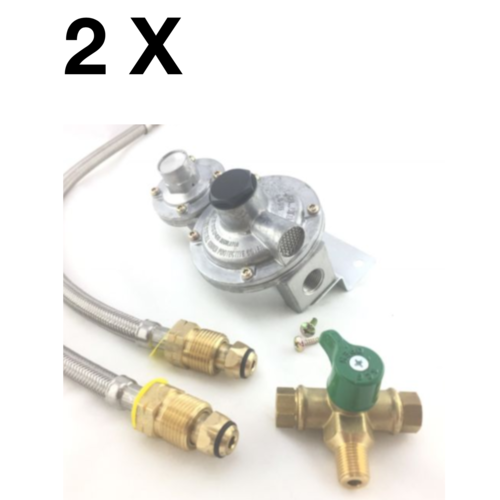 LPG DUAL MANUAL GAS REGULATOR KIT- DOUBLE BOTTLE - 450mm Hoses Suit Caravan Home Use 2 stage 2 Pack