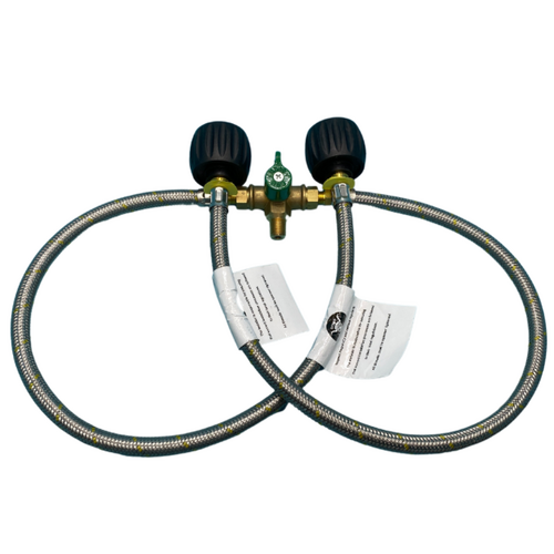 NEW TYPE 27 ( LCC27 ) , 2 X 450mm X 1/4 INVERTED FLARE FLEXI PIGTAILS AND MANUAL CHANGEOVER VALVE KIT.  THIS IS KIT SUPPLIED UNASSEMBLED.