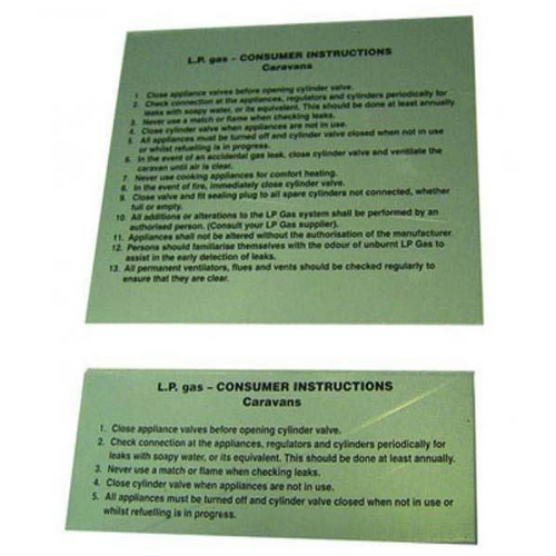 LPG Consumer Instruction Plates