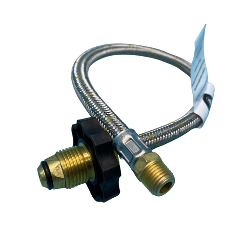 CARAVAN FLEXIBLE BRAIDED 900mm GAS LEAD WITH HAND WHEEL X 1/4 MNPT.
