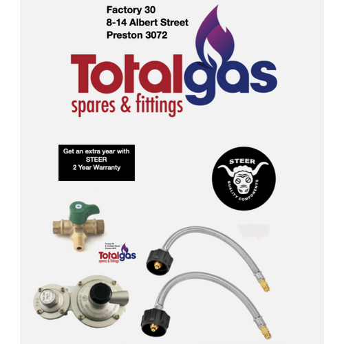 LPG REGULATOR KIT TWIN STAGE 280MJ SUIT CARAVAN AND HOME USE New 600mm LCC Bottle