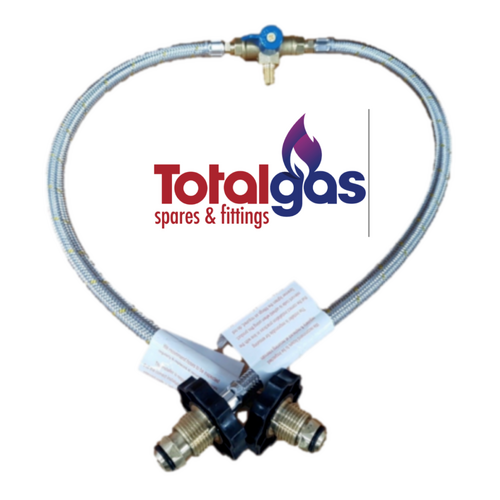 CARAVAN BRAIDED GAS PIGTAIL KIT CHANGEOVER TWIN CYL POL - 1/4 INV FLARE 900mm