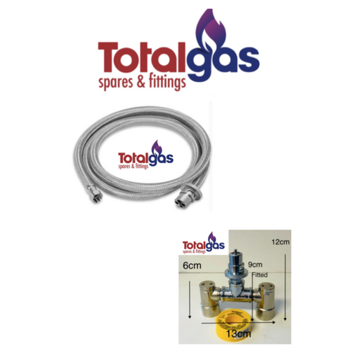Single to Dual Gas Bayonet Double Adapter  Caravans, 1 x  HOSE 2m SAE Weber