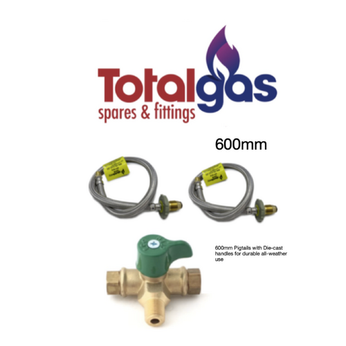Changeover Valve Kit & Gas Pigtail Hose for Caravan House SS Braided 600mm