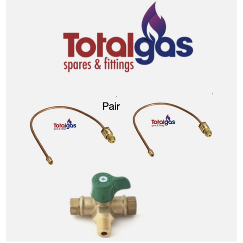 LPG  GAS CYLINDER KIT 2 X PIGTAIL COPPER HOSE & 3 WAY CONNECTOR WITH VALVE