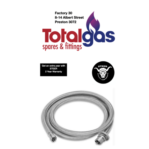 PALOMA  LPG  NATURAL GAS HEATER 3/8" BSP S STEEL BRAIDED HOSE WITH BAYONET 3M