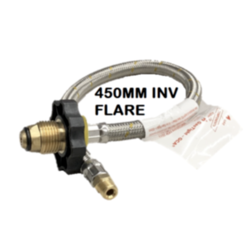 LPG Braided Gas Hose Pigtail Caravan Hand Wheel POL - 1/4 INV FLARE 450mm