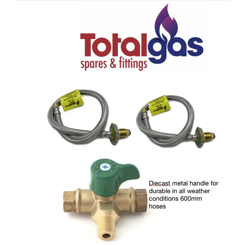 Gas Pigtail Hose and Changeover Valve Kit for Caravan and House 600mm Braided Hose Diecast Handle