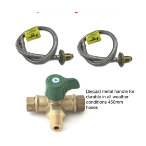 Changeover Valve  Kit  & Gas Pigtail Hose for Caravan House  SS Braided 450mm